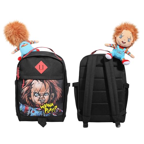 Chucky 17.5 Black adult Backpack With Plush Character Charm