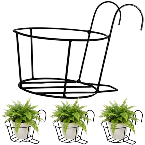 Pivalo Round Hanging Flower Pot Holder Heavy Duty Railing Hanger ...