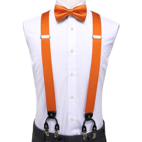 Image of Hi-Tie Men Suspender Bowtie Set Suspenders Pre-tied Bow Tie Pocket Square Cufflinks Adjustable Y Shape 6 Clips Braces Tuxedo