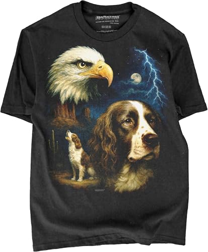 BABATEES English Springer Spaniel Moonlit Artwork Premium Black Tshirt - 100% Cotton - for Men & Women