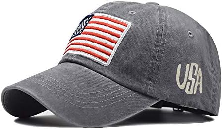 American Flag hat,Tactical Embroidered Operator Cap,Baseball Cap for Men and Women,Adjustable Vintage Washed Cotton Cap(Grey)