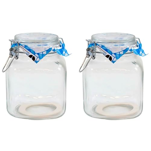 Acan Tradineur - Pack de 2 tarros herméticos de Vidrio, Cierre metálico y Junta de Goma, Bote, Frasco Multiusos para Alimentos, conservas, legumbres, Pasta - 17,5 x 13 cm - 2 litros