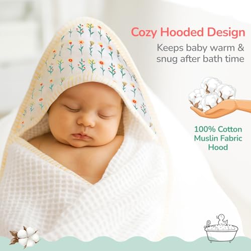 Image of TIDY SLEEP Waffle Design Baby Bath Towel - Ultra Soft, Highly Absorbent Whimsy Magic