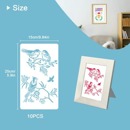 AOT Flower Painting Stencils 10 Piece Wildflower CrafTreat Template Reusable Art Drawing Stencil for Painting on Wood, Canvas, Furniture, DIY Home Wall Decoration