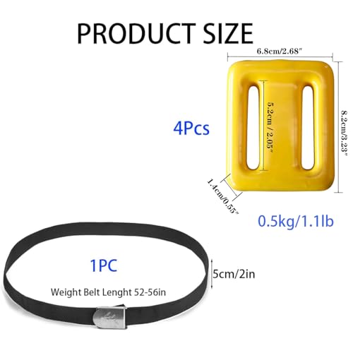 MOPHOEXII Dive Belt with Weights, Coated Lead Weights for Scuba and Free Diving - Nylon Belt with Metal Quick Release Buckle - (1lb-3.3lb / 0.5kg-1.5kg) 4pcs - Thumbnail 2