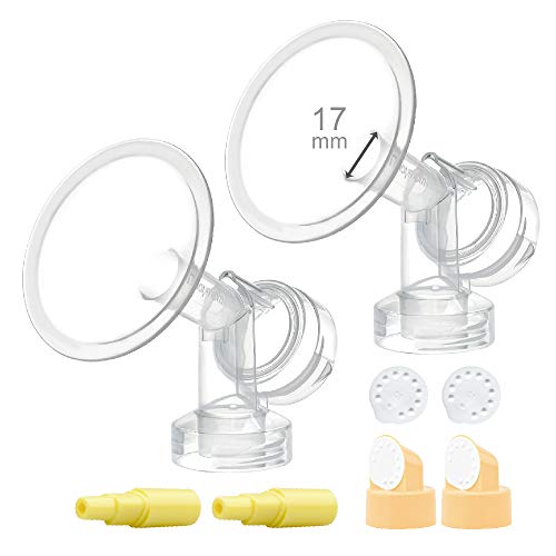 2Xone-Piece Small Flagne W/Valve, Membrane For Spectra Breast Pumps S1, S2, M1, Spectra 9;Narrow (Standard) Bottle Neck; Made By Maymom (Flange 17 Mm) #TOP24