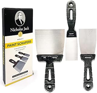Nicholas Jack Paint Scraper Tool Set  Pack of 3 Wallpaper Scraper and Putty Knife Set, Flexible and Stainless-Steel Metal Scraper for Walls