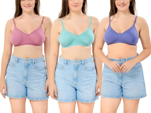Image of TRASA Women's & Girls' Cotton Non Padded Non-Wired T-Shirt Bra - (Pack of 3)