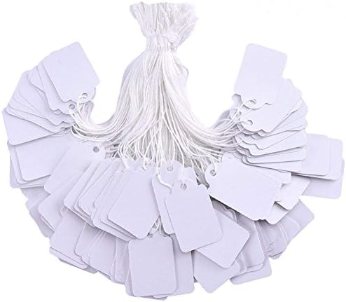 Brothersbox Price Tags with String Attached, 500pcs White Smooth Surface Marking Merchandise Strung Tag Writable Label Small Hang Tag for Pricing Gift Jewelry Clothing 1.375 x 0.875 inch