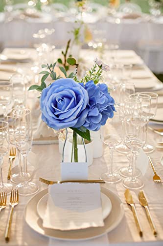 Briful 2 Pcs Artificial Flowers In Vase, Rose Peony Fake Flowers In Clear Glass Vase With Faux Water, Blue Potted Hydrangea Faux Flowers For Home Living Room Bathroom Table Shelf Wedding Decorations #TOP4