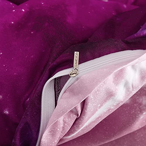 Lamejor Galaxy Stars Duvet Cover Set Queen Size Universe Meteor Reversible Bedding Set Comforter Cover In Purple/Pink Luxury Soft (1 Duvet Cover+2 Pillowcases) #TOP6