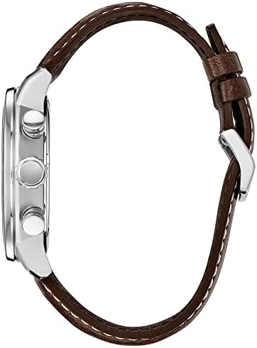 Citizen Men's Eco-Drive Weekender Brycen Chronograph Watch in Stainless Steel, Brown Leather Strap, Ivory Dial (Model: CA0649-06X) - 1