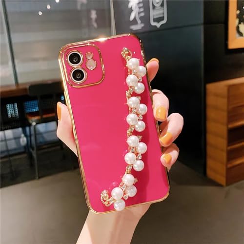 Coque silicone iPhone 11 rose anti-choc avec cordon perles amovible
