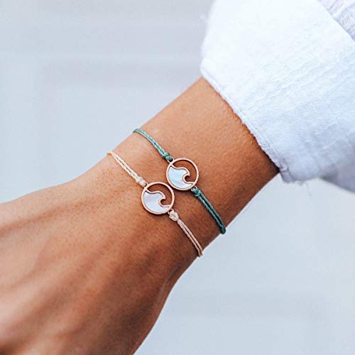 Pura Vida Rose Gold Stone Wave Bracelet W/Plated Charm - Adjustable Band, 100% Waterproof - Vanilla #TOP1