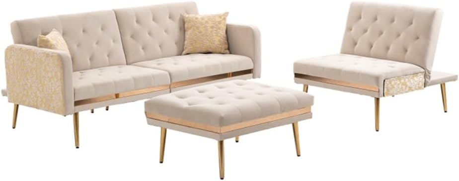Sofa with Golden Legs, Detachable Cushions, with A Movable Footstool, Suitable for Liveing Room