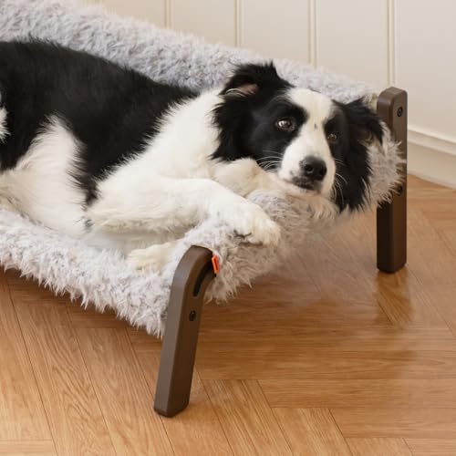 MEWOOFUN Hundesofa für Mittlere Hunde Erhöhtes Hundesofabett – Hundebetten für große und mittelgroße Hunde mit rutschfester Unterseite, Atmungsaktives Hundeliege mit Abnehmbarem, 87 x 63 x 28 cm, Grau
