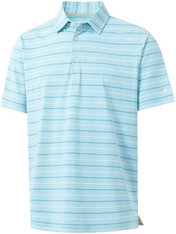 Rouen Mens Golf Shirt Moisture Wicking Dry Fit Performance Stripe Casual Collared Short Sleeve Golf Polo Shirts for Men