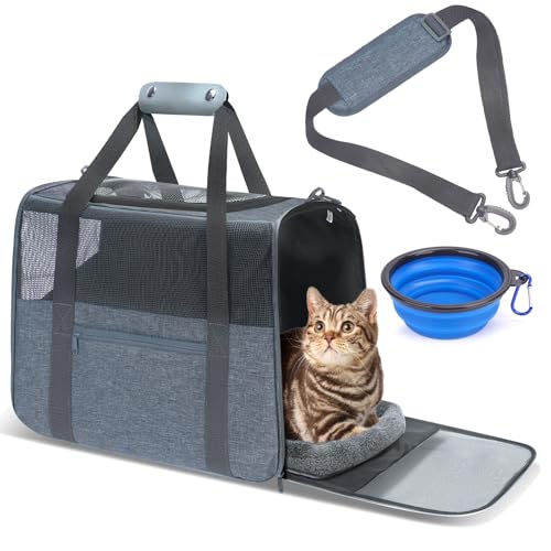 Image of JUNGYOUN Premium Cat Carrier - Pet Carrier for Cat & Small Dogs up to 15lbs - Airline Approved Travel Dog Carrier with Anti-Escape Zippers, Collapsible Travel Bowl & Padded Strap
