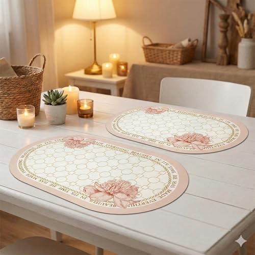 Image of YELONA Leather Dining Table Placemats Set of 2 - Waterproof, Heat Resistant, Anti-Slip, Easy to Clean Table Mats for Dining Table, Kitchen & Home Decor (Peach Fuzz, 40 x 30 cm)