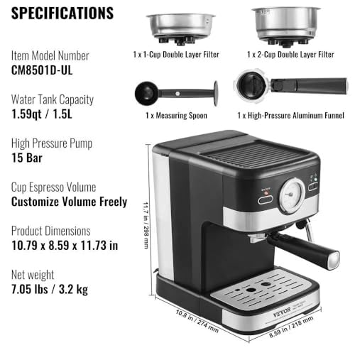 Image of Fastlink‚15 Bar Semi-Automatic Espresso Machine: Make Latte & Cappuccino at Home with Built-in Milk Frother
