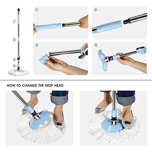 Znm Mop And Bucket With Wringer Set, Spin Mops With Bucket And Foot Pedal For Floor Cleaning, 57" Adjustable Handle, Spinning Mop And Bucket Set With 5 Microfiber Refills #TOP6