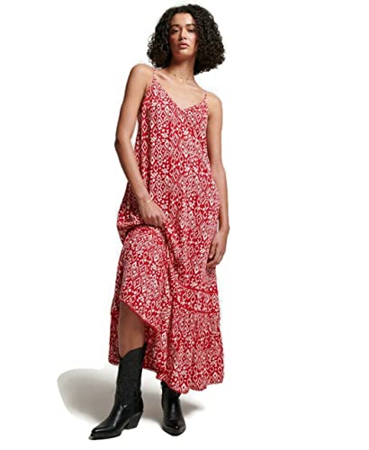 Image of Superdry Vintage Long Beach CAMI Dress, Boho Red, XS