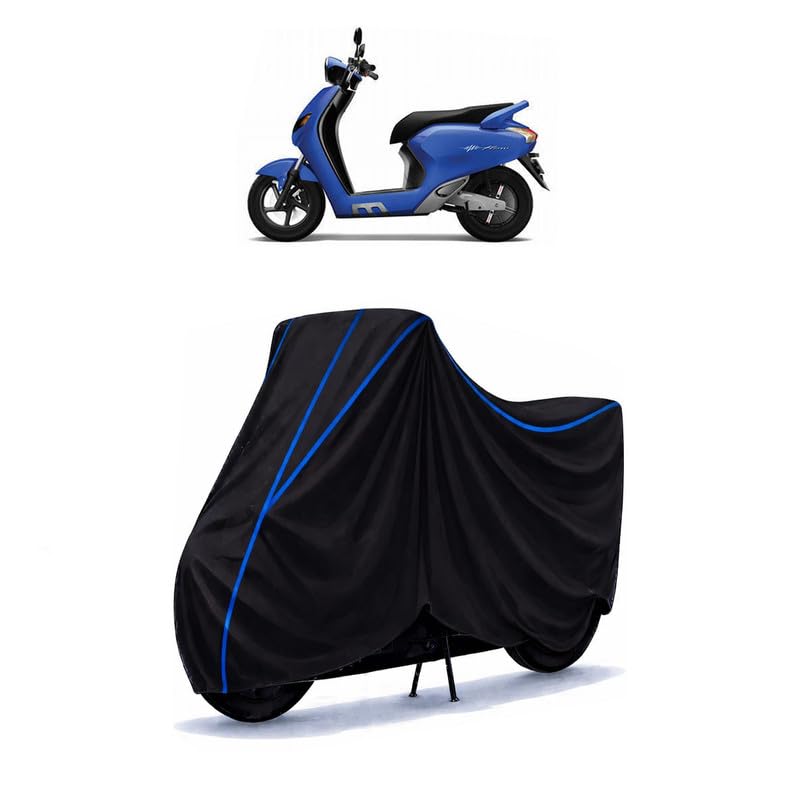 Image of Scooty Cover Water Resistant for Like 200 | Universal Scooter & Bike Cover | Heavy Duty UV Dust, Rain & Scratch Protection | Elastic Fit All Weather Indoor Outdoor | Black with Blue Piping