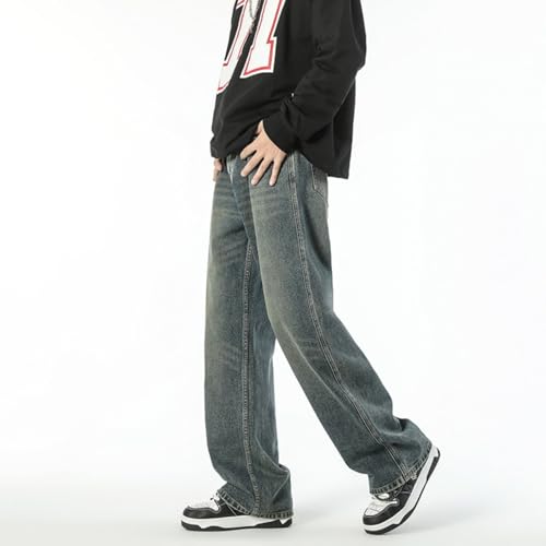 Jeans Pants Trousers Denim Spring and Autumn Retro Yellow Mud Washed Outdated Loose Micro Pull Men's2