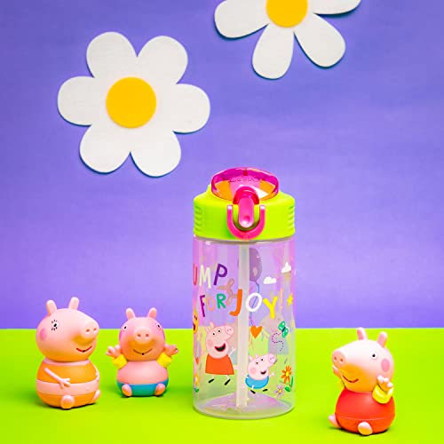 Zak Designs Peppa Pig Kids Water Bottle For School Or Travel, 16Oz Durable Plastic Water Bottle With Straw, Handle, And Leak-Proof, Pop-Up Spout Cover (Peppa & Friends) #TOP2