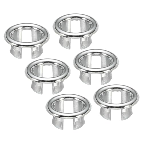 PATIKIL Sink Overflow Ring, 6Pcs Sink Trim Overflow Cover Basin Trim Insert in Hole Round Caps for Kitchen Bathroom, Silver