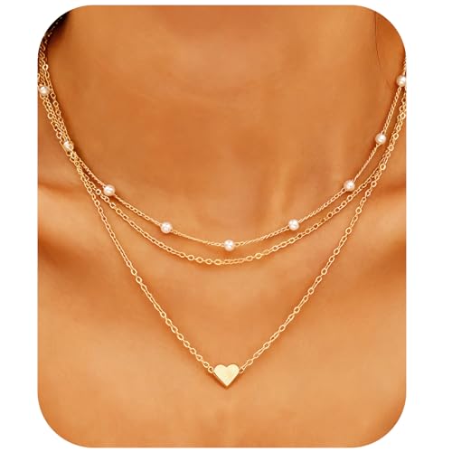 UZYXC 3 Stück Gold Herz Kette Set, Feine und Schlichte Layering Halskette, Nicht Ausbleichend und Nickelfrei, Täglicher Schmuck für Damen, Ideal als Geschenk zum Geburtstag oder Weihnachten