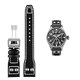 KGFCE Per IWC PILOT Mark cinturino in pelle di vacchetta 21mm 22mm 20mm cinturino in vera pelle rivetti in grano di bambù marrone scuro cinturino nero accessori(A black Silver,21mm)