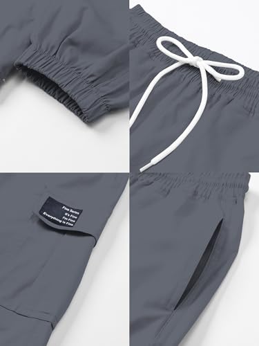SANGTREE Girl Pants, Multi Pockets Elastic Waist Pull On Cargo Jogger with Drawstring,Dark Grey,11-12 Years Toddler = Tag 160