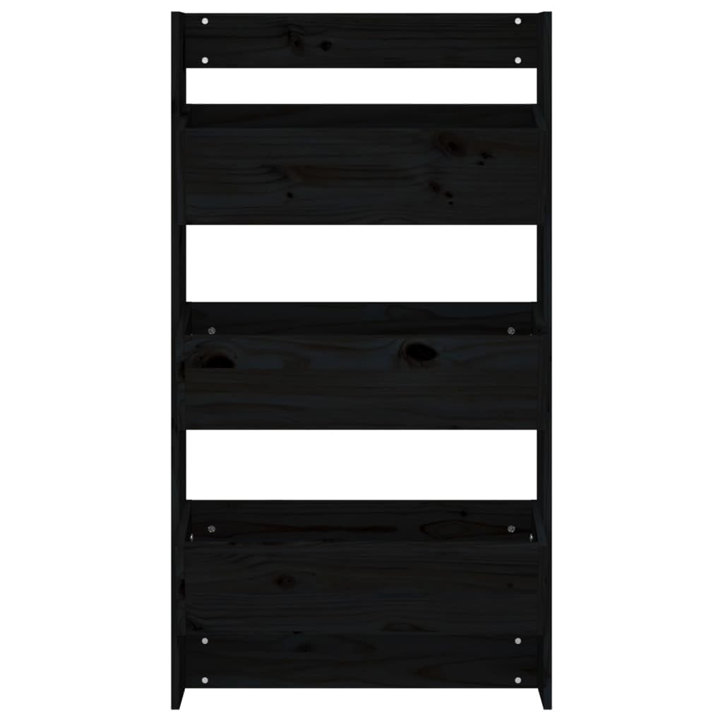 Wand-Pflanzkübel 3 Fächer 60x18,5x110 cm Schwarz Massives Kiefernholz Vertikaler Blumentopf für Balkon Garten und Terrasse Robustes Design mit Große Pflanzfläche
