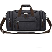 Canvas Duffle Bag for Men Women Travel, Expandable 50L Duffel Overnight Weekend Carry on Bag Black