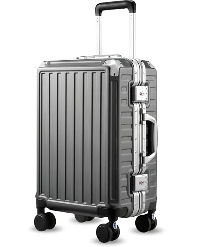 Image of Carry On Luggage with Spinner Wheels, 8010S Aluminum Frame Zipperless Polycarbonate Hard Shell Suitcase (ZX-Core, Charcoal Metallic, 20 Inch)
