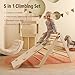 Yopnoyik Pikler Triangle Set with Cushion Large, 5 in 1 Toddler Climbing Toys Indoor, Montessori Foldable Climbing Set for Kids, Wooden Playground Jungle Gym with Ramp, Arch and Ladder (Wooden Color)