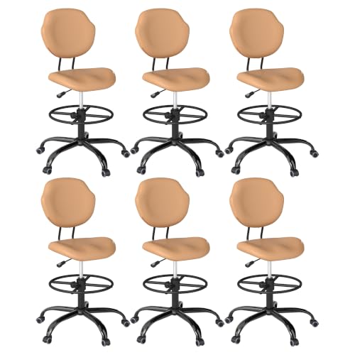 Image of Drafting Chair with Back Support, Tall Desk Rolling Stool (Khaki, Set of 6)