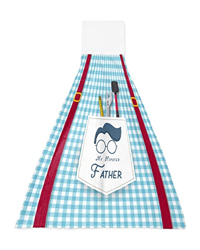 Buffalo Check Happy Father's Day Kitchen Hand Towels with Hanging Loops,Red Stripe Repair Tool Super Soft Thick Oven Fingertip Dry Microfiber Tie Dish Towel Absorbent Cleaning Washcloth Set of 1