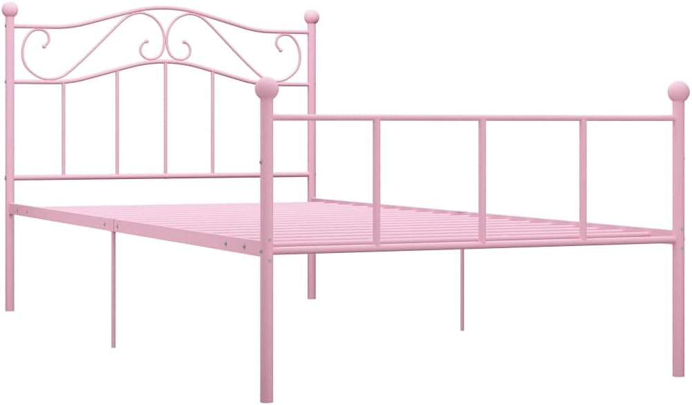 vidaXL Bed Frame Metal Bed Bedroom Bed Single Bed Bedroom Furniture Double Bed Slatted Frame Pink Metal 90 x 200 cm