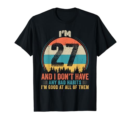 Vintage Funny Humor 27 Years Old Birthday Legends Men Women Camiseta