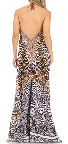 Image of Sakkas Lizi Womens Maxi High-Low Halter Handkerchief Long Dress Beach Party