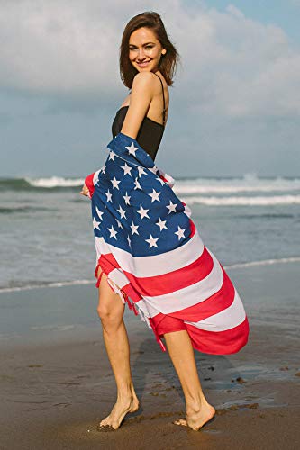 SHU-SHI Womens Beach Swimsuit Cover Up American Flag Sarong Wrap & Coconut Clip 6