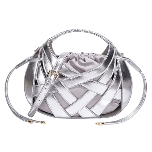 yanwuwa Bolso cruzado de moda hueco con correa ajustable de piel sintética para hombro para una fácil organización para mujer, talla S, Silver