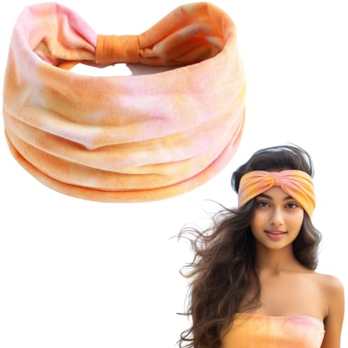 Image of XFYT Pretty Pack of 3 Tie-Dye Soft Hair Bands | Fitness Workout Stretch Microfibre high absorbtion Head Bands Set for Women Girls Yoga Sports Gym (Blush, Pack of 3)