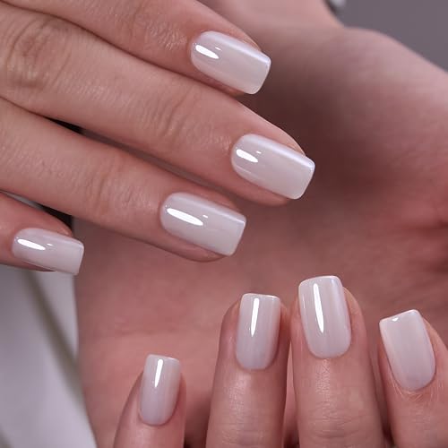 Image of CurvLife Soft Gel Square Milky White Press-On Nails Short, Reusable Fake Nails with Glue & Adhesive Tabs, 30PCS Salon-Quality Stick-On Nails for At-Home Manicure (Urban Frost)