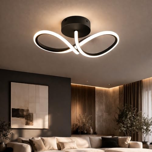 Image of 50W Modern LED Ceiling Light | Infinity Shaped Surface Flush Mount Light with 3 Colour Mode, Anti-Glare, Flicker Free for Bedroom Living Dining Room Kitchen | Black | L32xW13xH14 cm