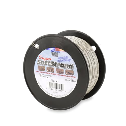Image of Super Softstrand Heavy Duty Picture Hanging Wire #4 for Mirrors & Wall Art, Vinyl Coated Stainless Steel Wire, 25 lb Capacity, 60 lb Break Strength, 850 Ft