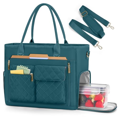 RAINSMORE Bolso Maestra Portátil 15,6 Pulgadas Mujer con Compartimento Térmico Nevera Bolso Universidad Mujer Bolso Trabajo Grande para Oficina Compras Verde Oscuro