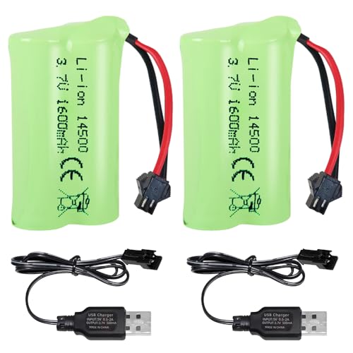 SGZIOO 2PCS 3.7V 1600mAh Li-ion Akku Wiederaufladbare Li-Ion Batterie 3.7V mit SM-2P Stecker und USB Ladegerät RC Akku für RC Drone Fahrzeuge Roboter Boat Airplane Universalakku